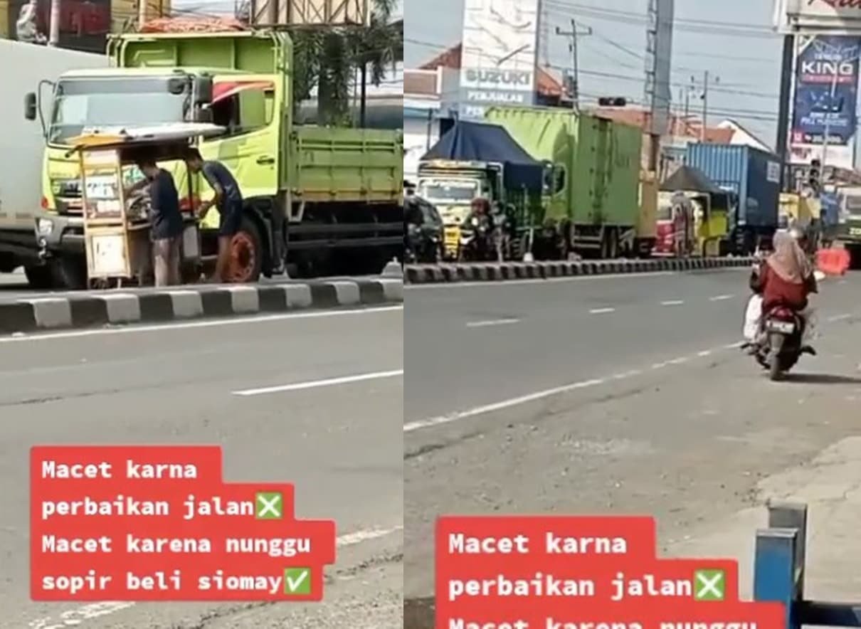 Viral Sopir Truk Santuy Jajan Siomay Hingga Timbul Kemacetan Panjang